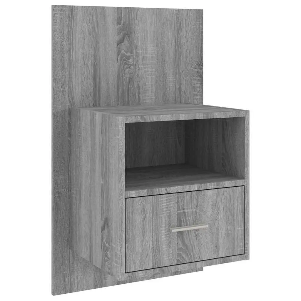 Wall-mounted Bedside Cabinet Grey Engineered Wood Floating Shelf Unit