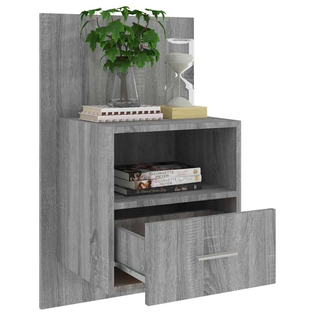 Wall-mounted Bedside Cabinet Grey Engineered Wood Floating Shelf Unit