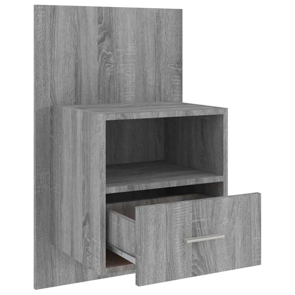 Wall-mounted Bedside Cabinet Grey Engineered Wood Floating Shelf Unit