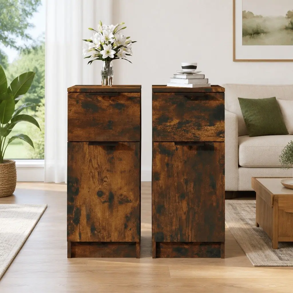 Brown Engineered Wood Sideboard Cabinet Set of 2