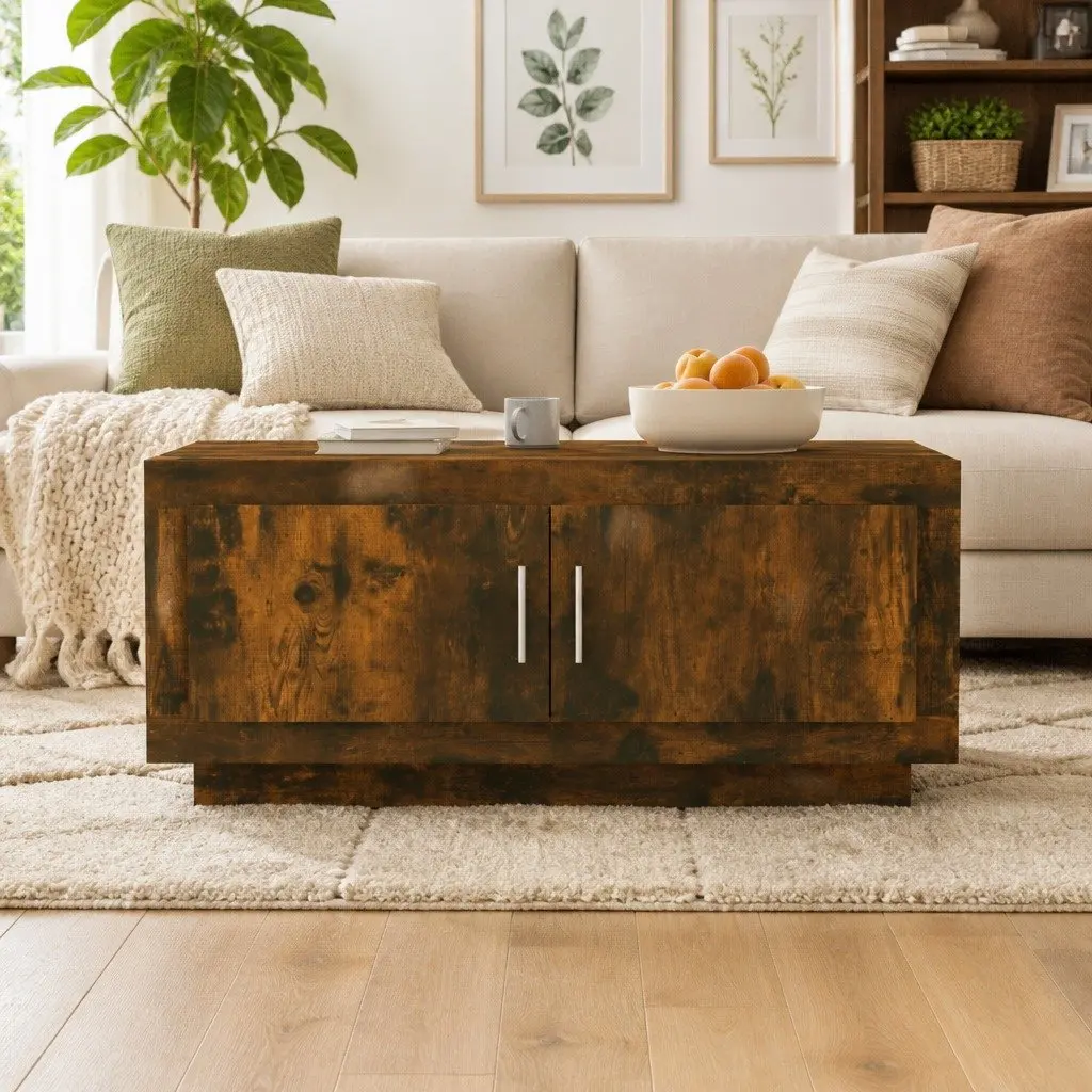Coffee Table Brown Engineered Wood Living Room Accent Furniture Storage Display