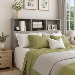 Grey Wall-Mounted Headboard Cabinet with Storage