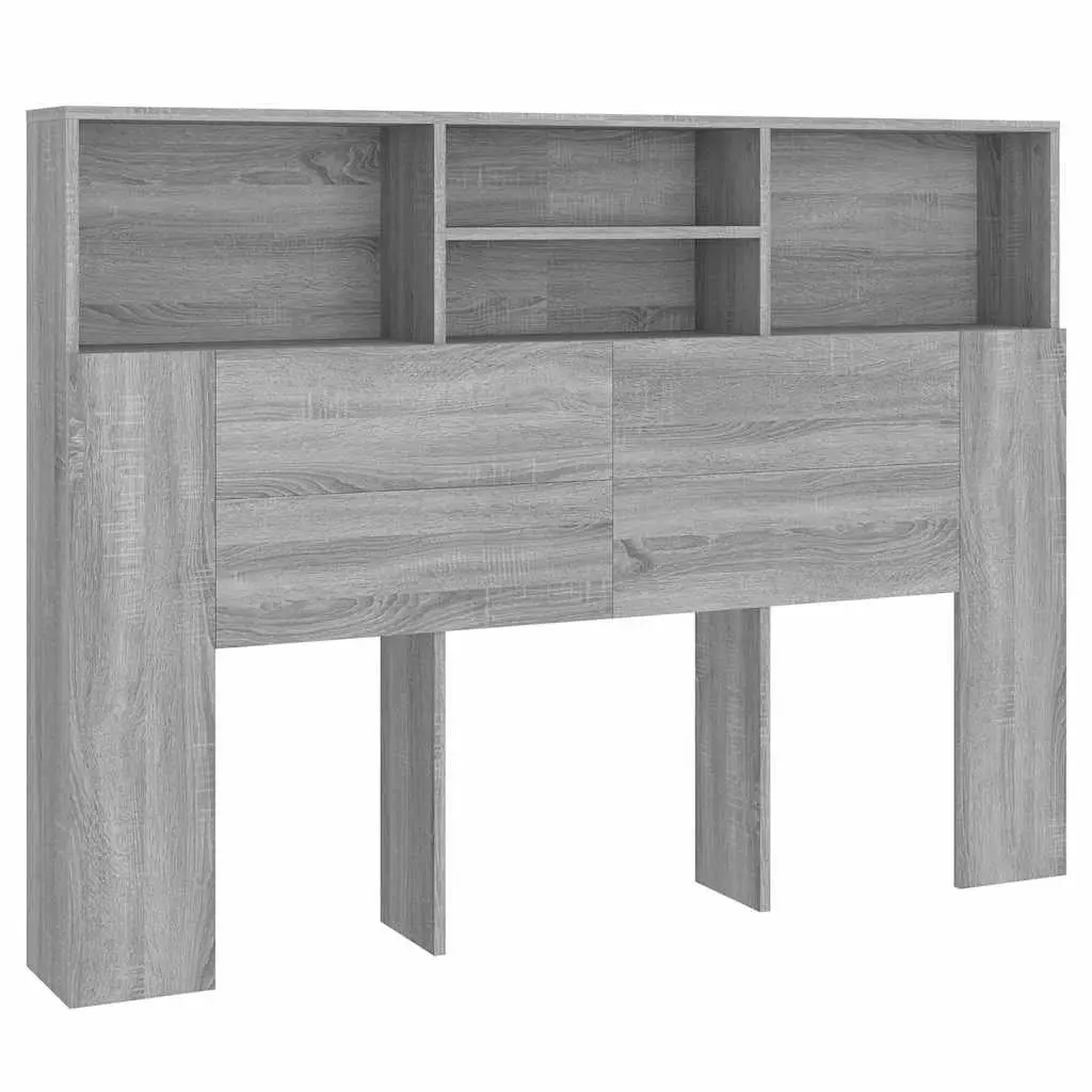Grey Wall-Mounted Headboard Cabinet with Storage