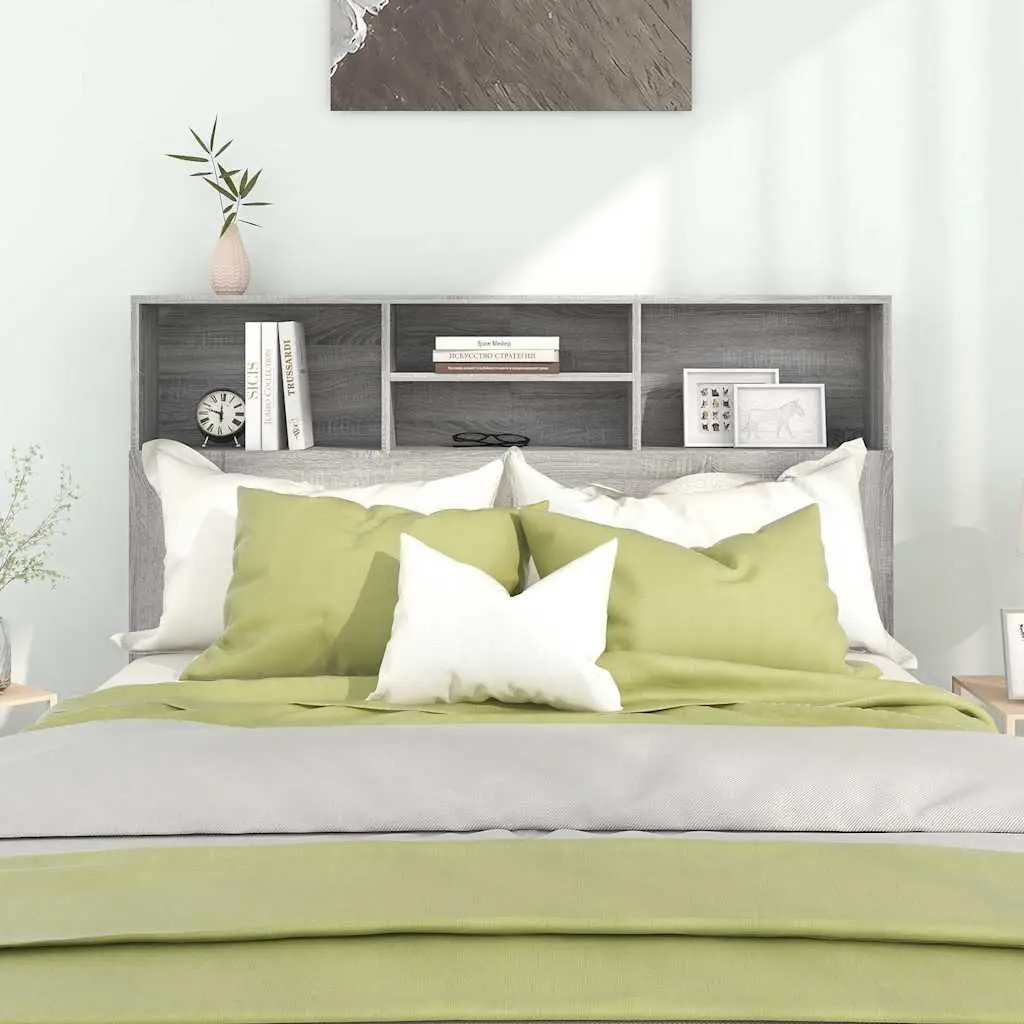 Grey Wall-Mounted Headboard Cabinet with Storage