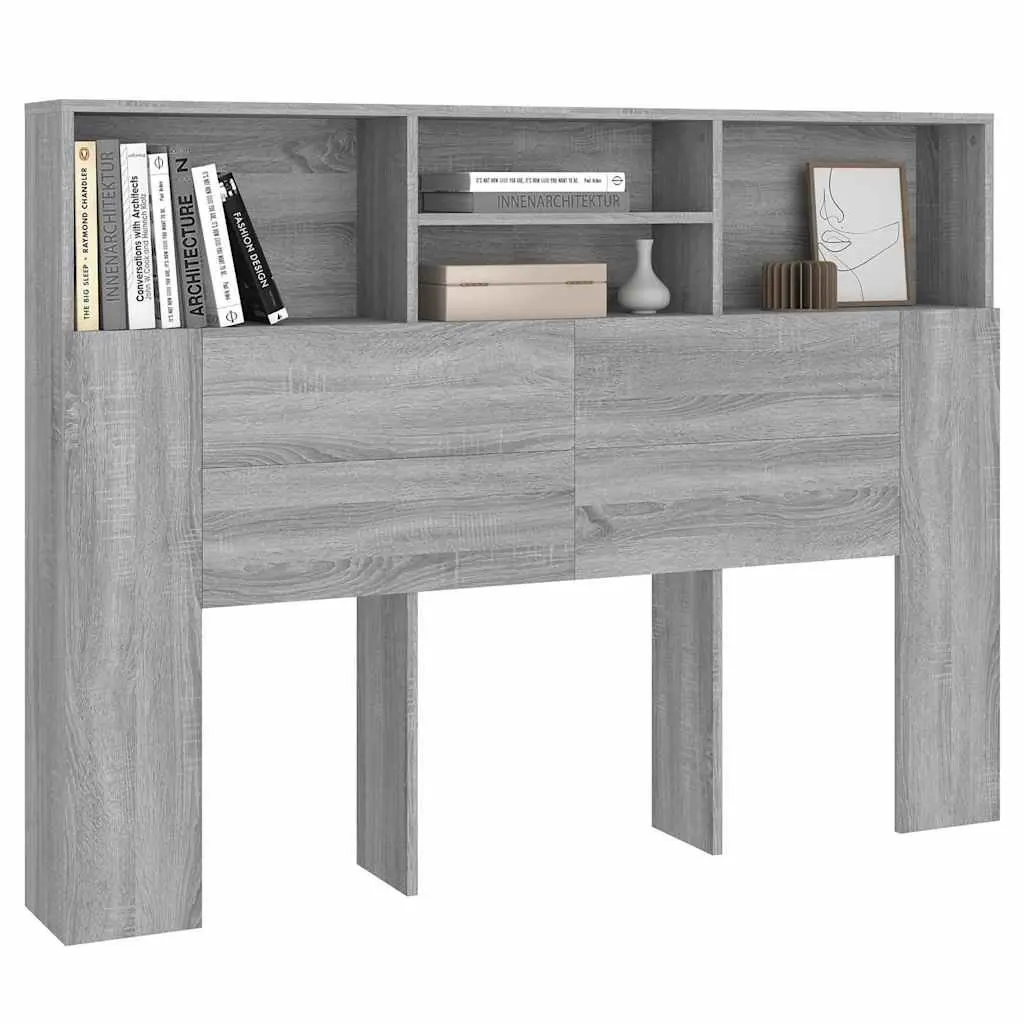 Grey Wall-Mounted Headboard Cabinet with Storage