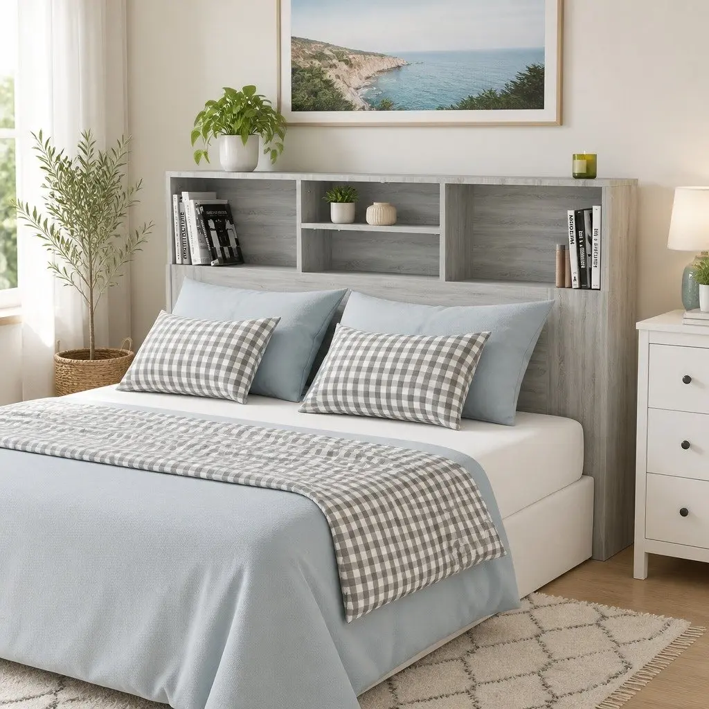 Grey Sonoma 160cm Headboard Cabinet for Bedroom Storage