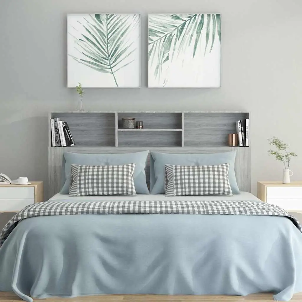 Grey Sonoma 160cm Headboard Cabinet for Bedroom Storage