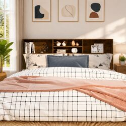 Brown Wall-Mounted Headboard Cabinet for Bedroom Storage