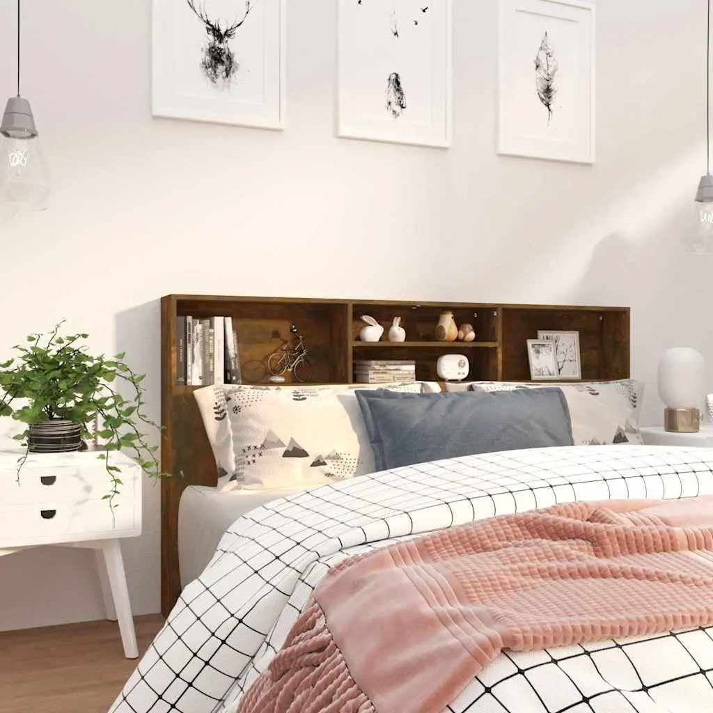 Brown Wall-Mounted Headboard Cabinet for Bedroom Storage