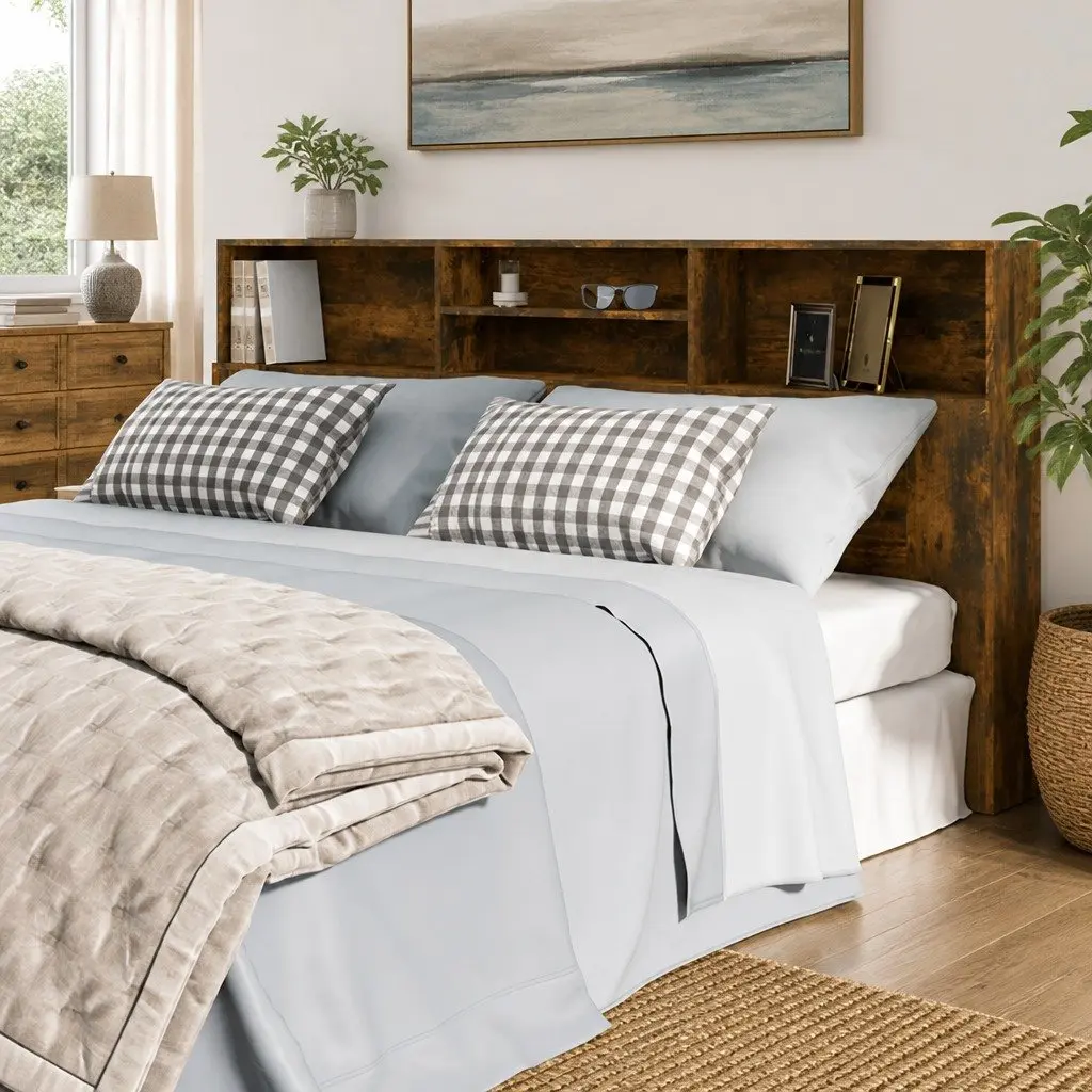 Headboard Cabinet Storage 200 cm Wall-Mounted Bedroom Organiser Brown