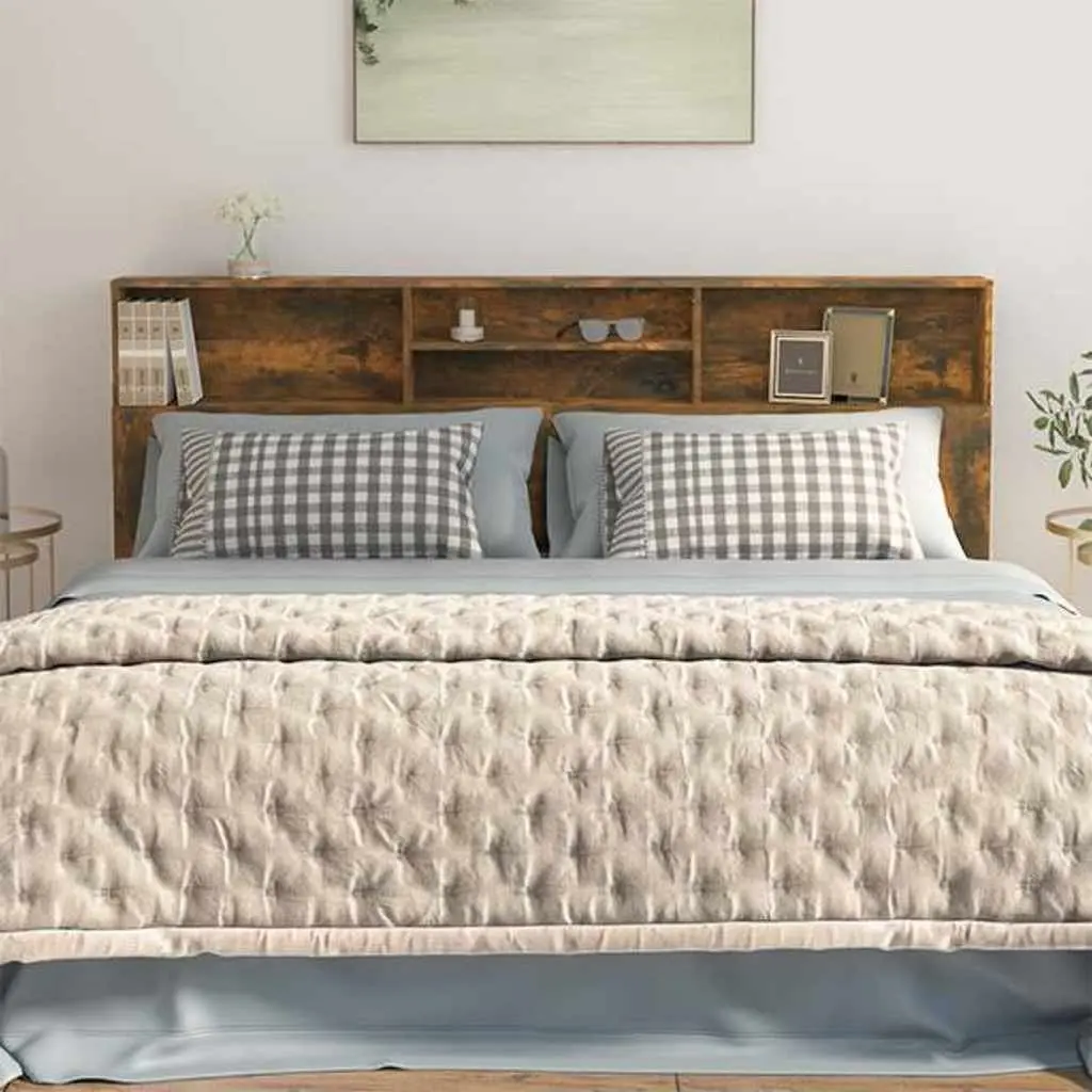 Headboard Cabinet Storage 200 cm Wall-Mounted Bedroom Organiser Brown