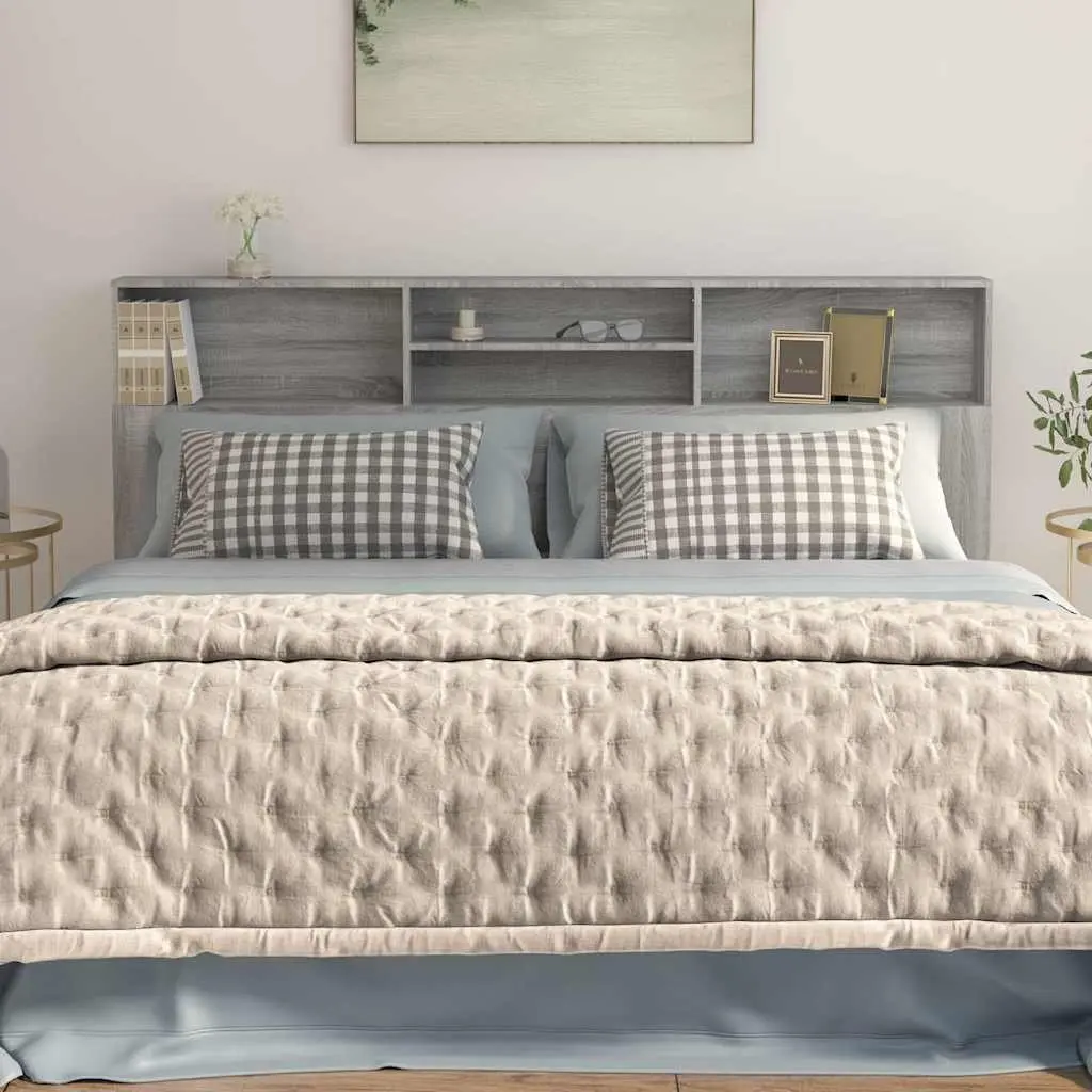 Grey 200cm Wall-Mounted Headboard Cabinet for Storage