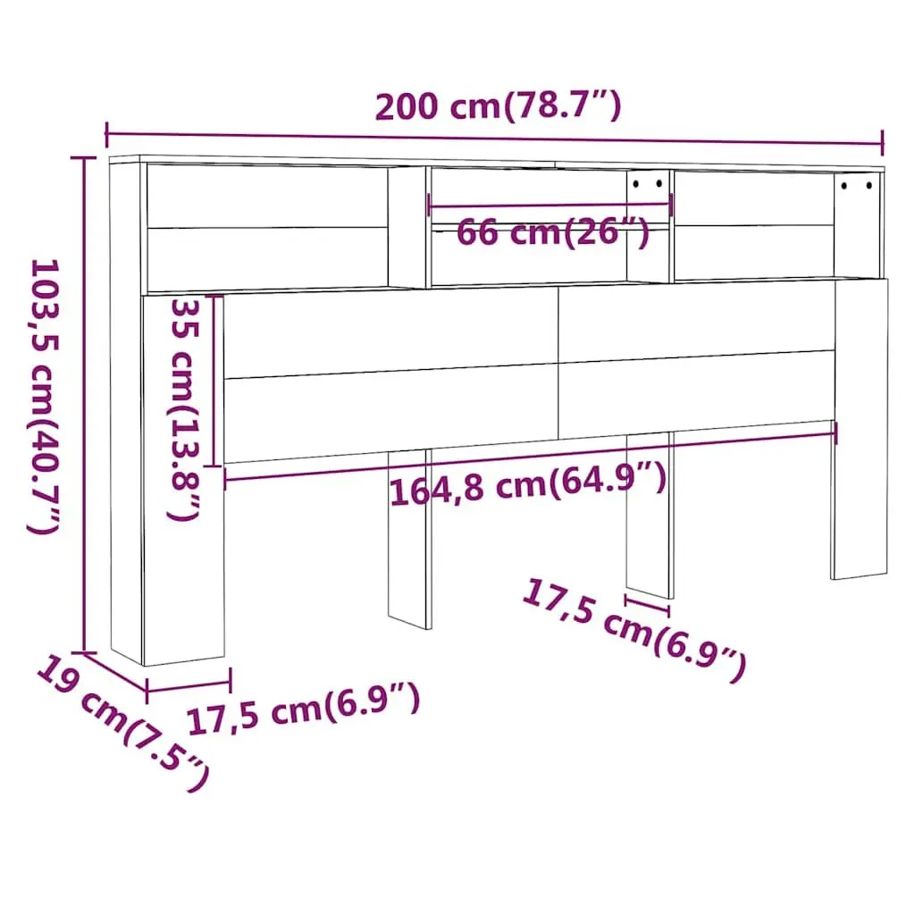 Grey 200cm Wall-Mounted Headboard Cabinet for Storage