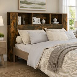 Smoked Oak Headboard Cabinet 160cm for Stylish Storage