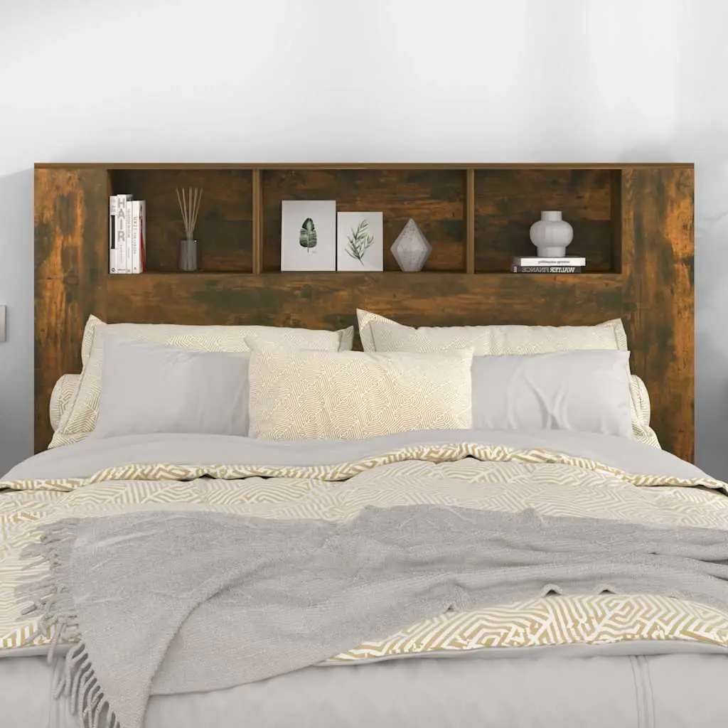 Headboard Cabinet Brown Smoked Oak 160cm Bedroom Storage Furniture Bedside Unit