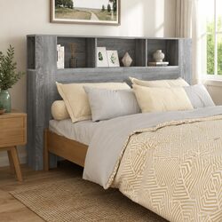 Grey Wall-Mounted Headboard Cabinet with Storage