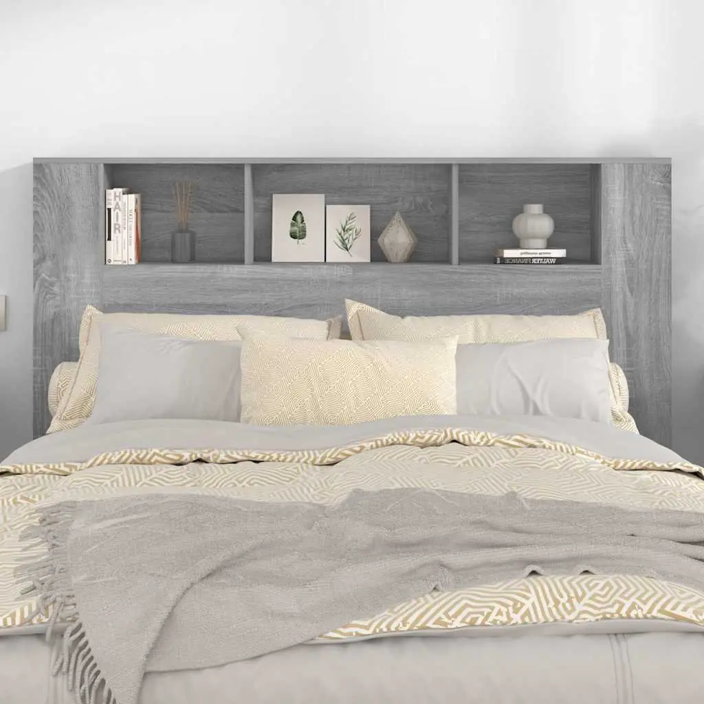 Grey Wall-Mounted Headboard Cabinet with Storage