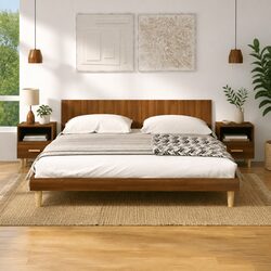 Brown Oak Bedside Cabinet Set with Storage Drawers