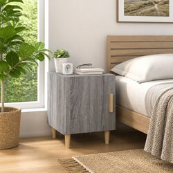 Grey Engineered Wood Nightstand with Door