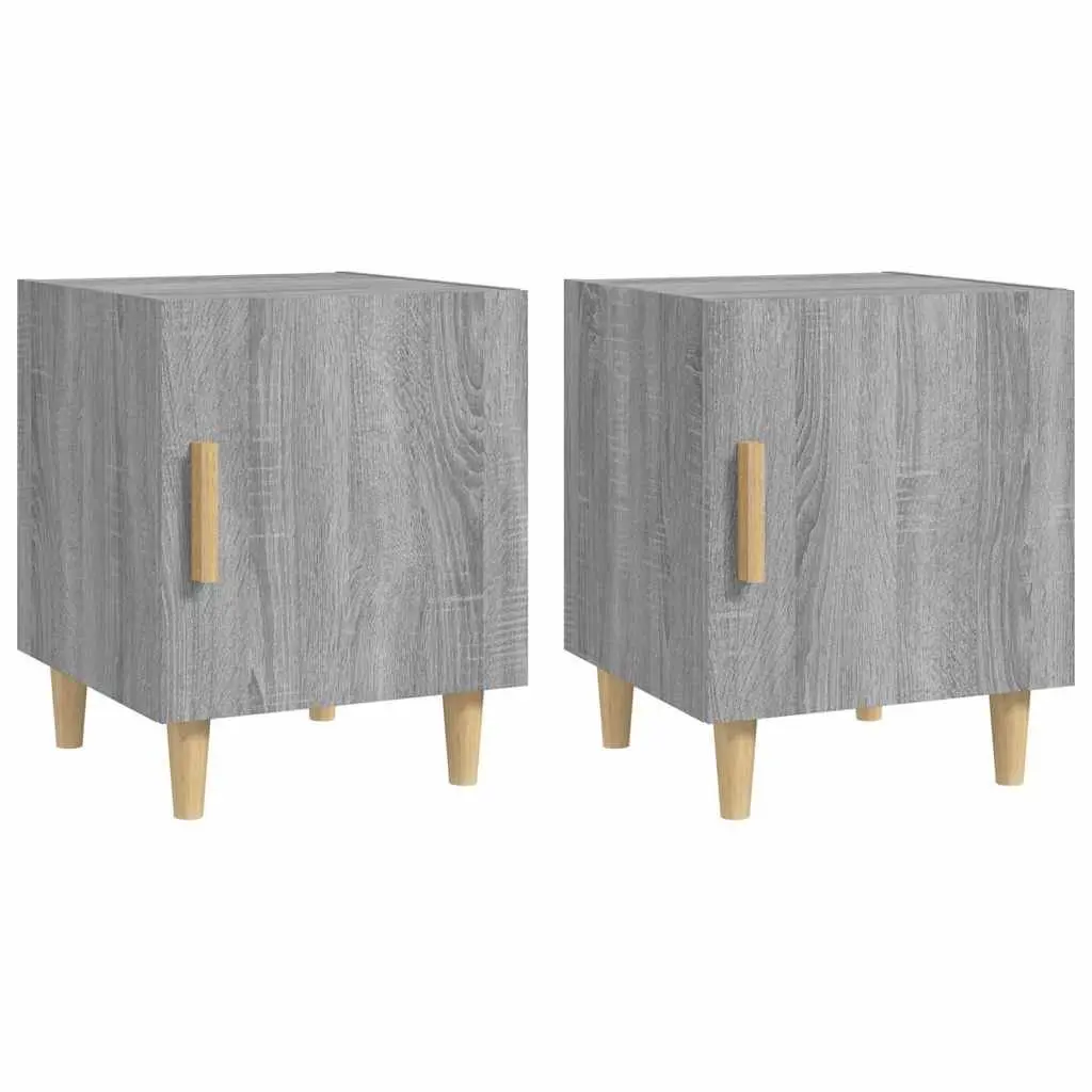 Grey Engineered Wood Nightstand 1 Door Bedside Storage Unit Set of 2