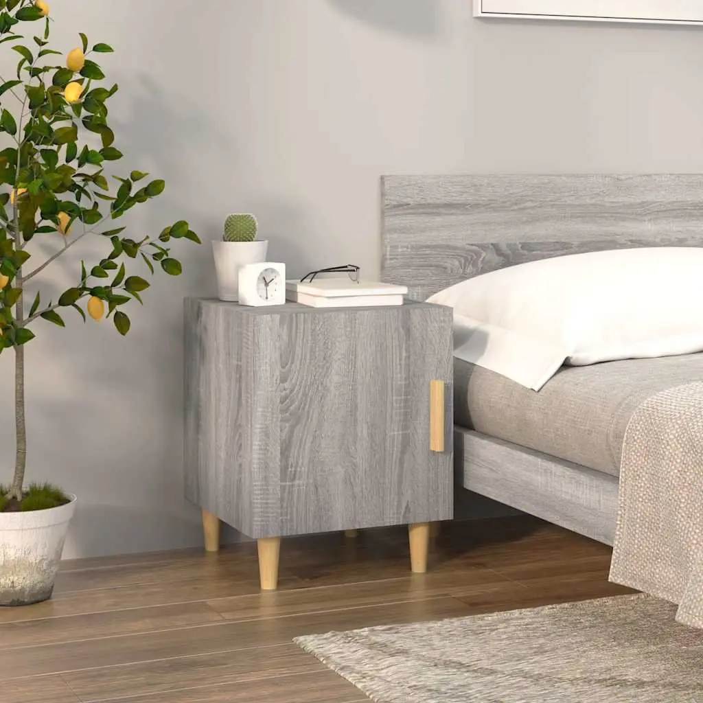 Grey Engineered Wood Nightstand 1 Door Bedside Storage Unit Set of 2