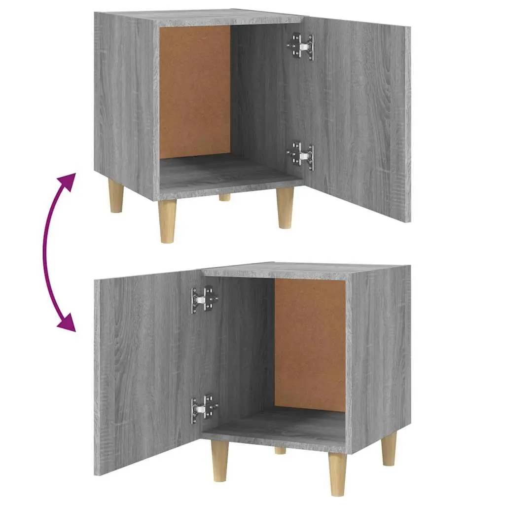 Grey Engineered Wood Nightstand 1 Door Bedside Storage Unit Set of 2