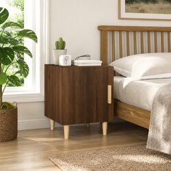 Warm Brown Engineered Wood Bedside Cabinet with Storage