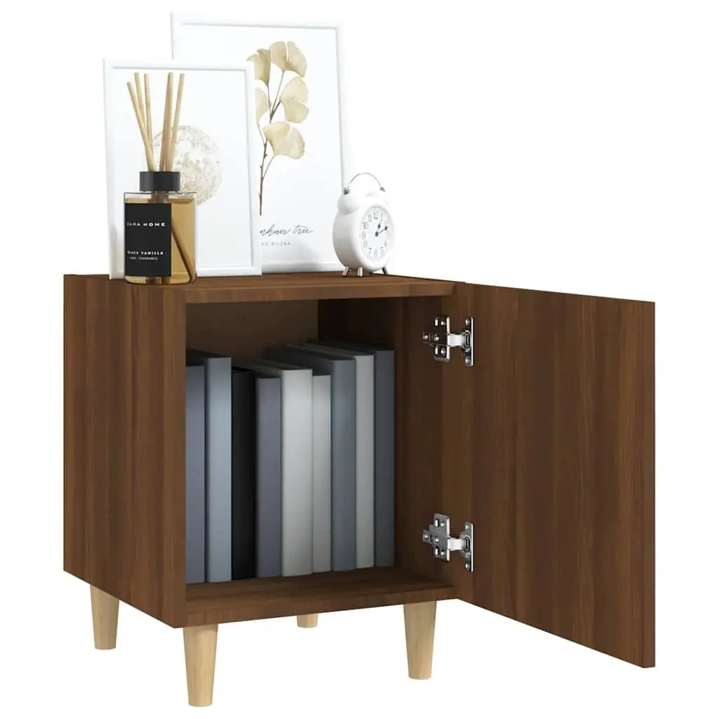 Bedside Cabinet Brown Engineered Wood Nightstand Table