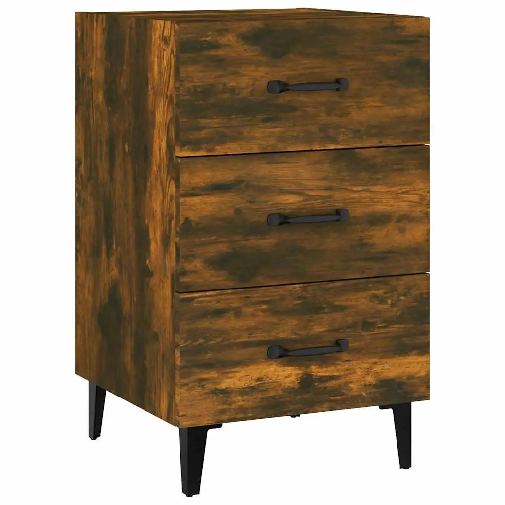 Bedside Cabinet Brown 3 Drawer Engineered Wood Nightstand Storage Table