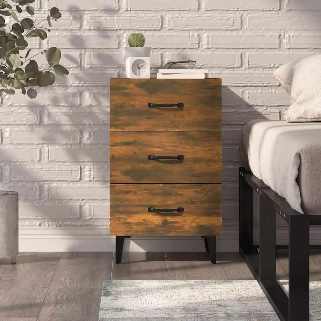Bedside Cabinet Brown 3 Drawer Engineered Wood Nightstand Storage Table