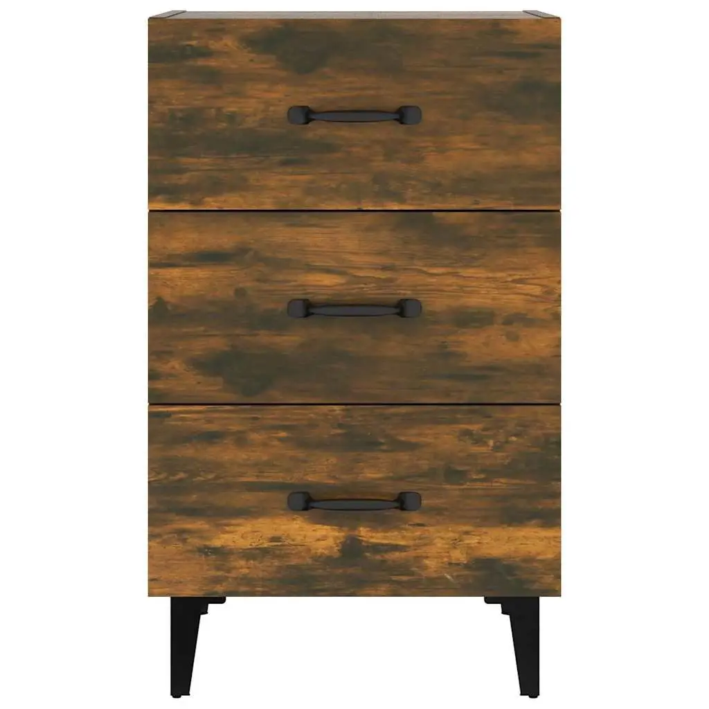 Bedside Cabinet Brown 3 Drawer Engineered Wood Nightstand Storage Table