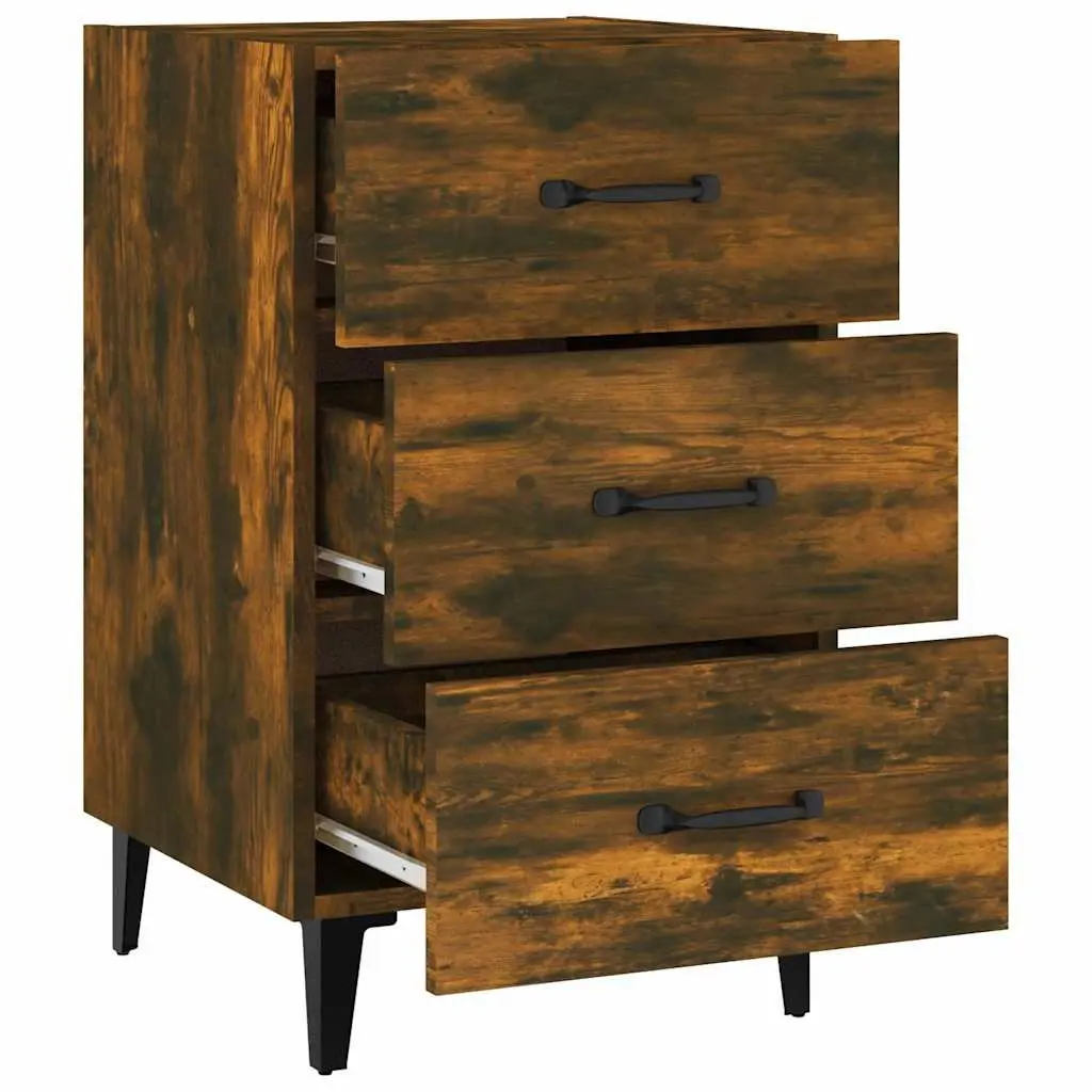 Bedside Cabinet Brown 3 Drawer Engineered Wood Nightstand Storage Table