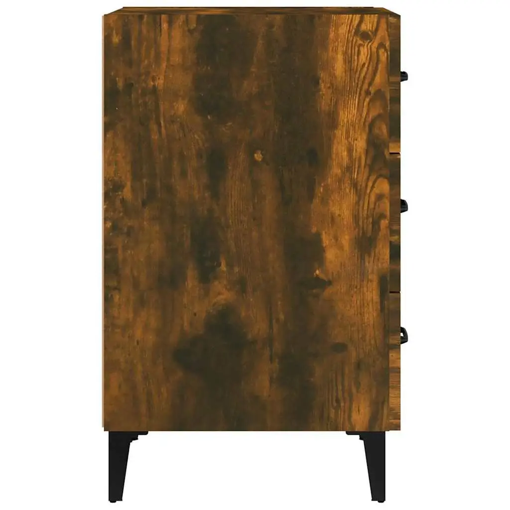 Bedside Cabinet Brown 3 Drawer Engineered Wood Nightstand Storage Table