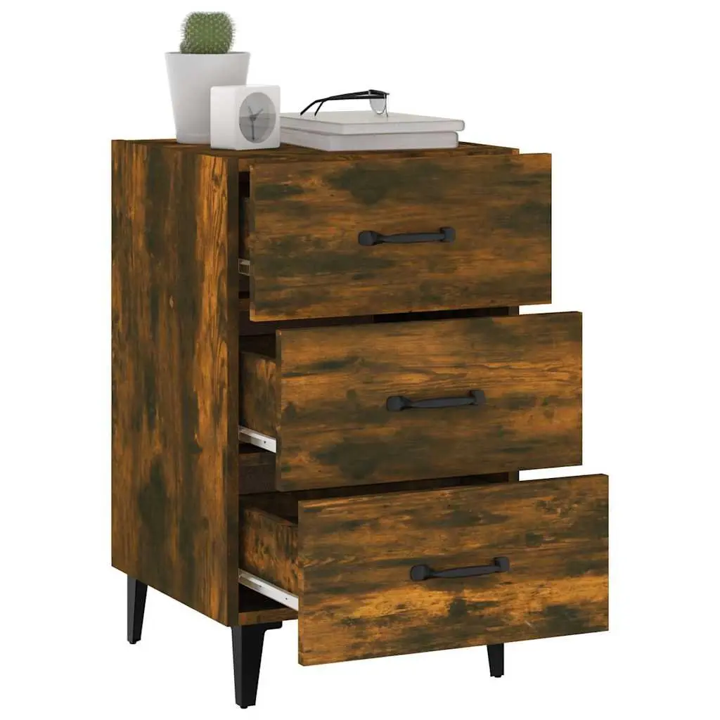 Bedside Cabinet Brown 3 Drawer Engineered Wood Nightstand Storage Table