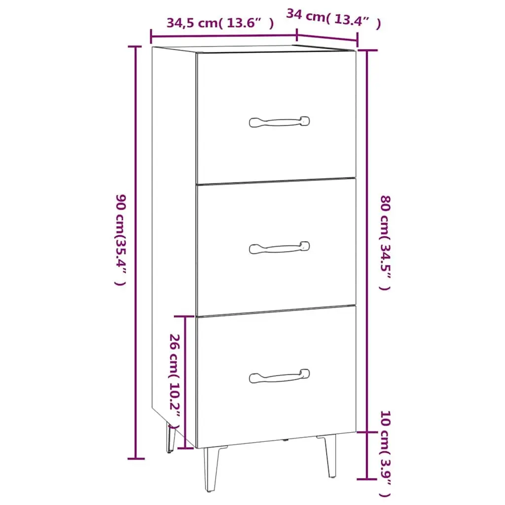 Brown Engineered Wood Sideboard Cabinet with Drawers for Living Room Furniture