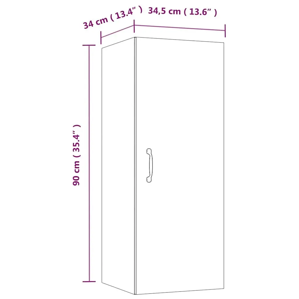 Wall-Mounted Cabinet Brown Engineered Wood 34cm Depth 34.5cm Width 90cm Height Storage Organizer