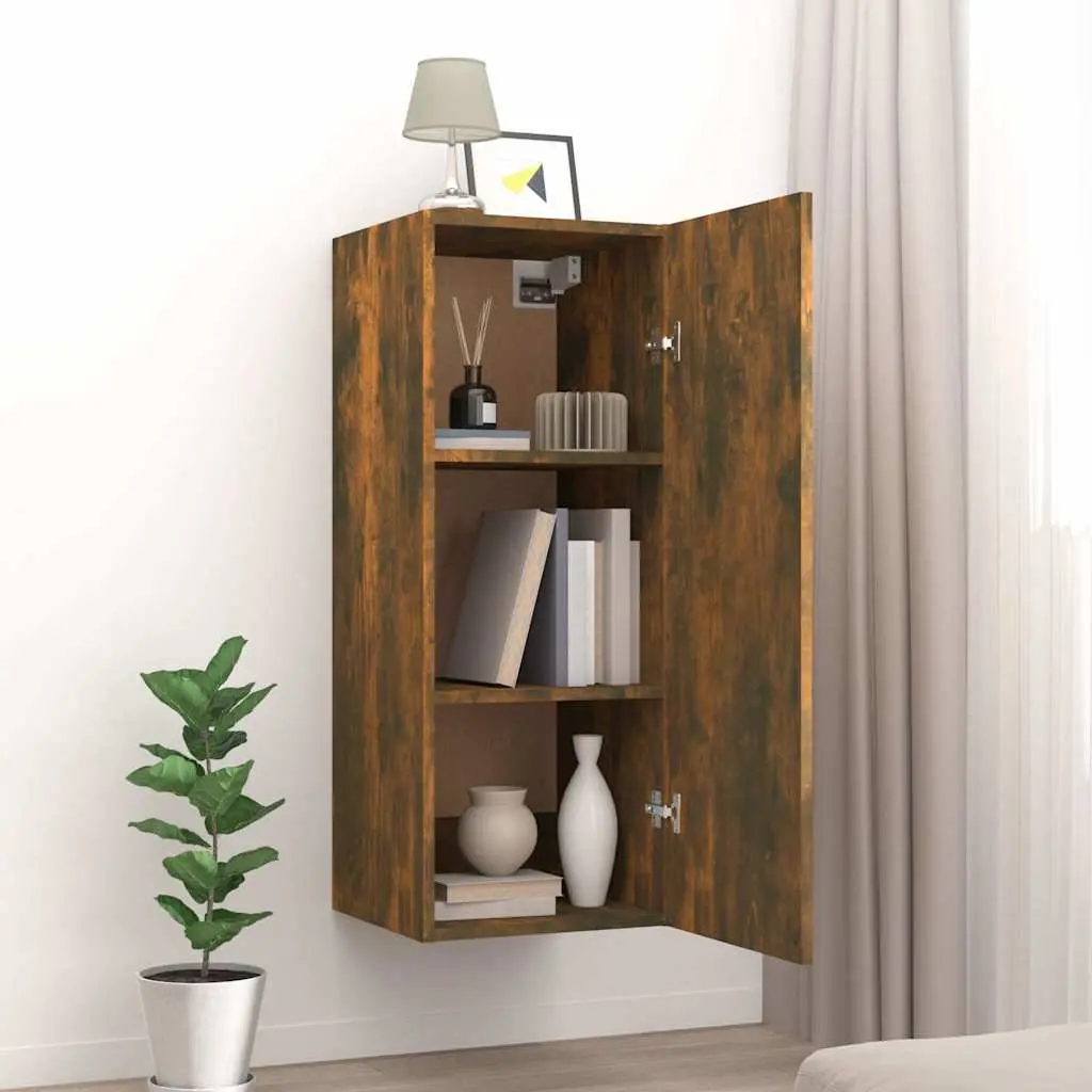Wall-Mounted Cabinet Brown Engineered Wood 34cm Depth 34.5cm Width 90cm Height Storage Organizer