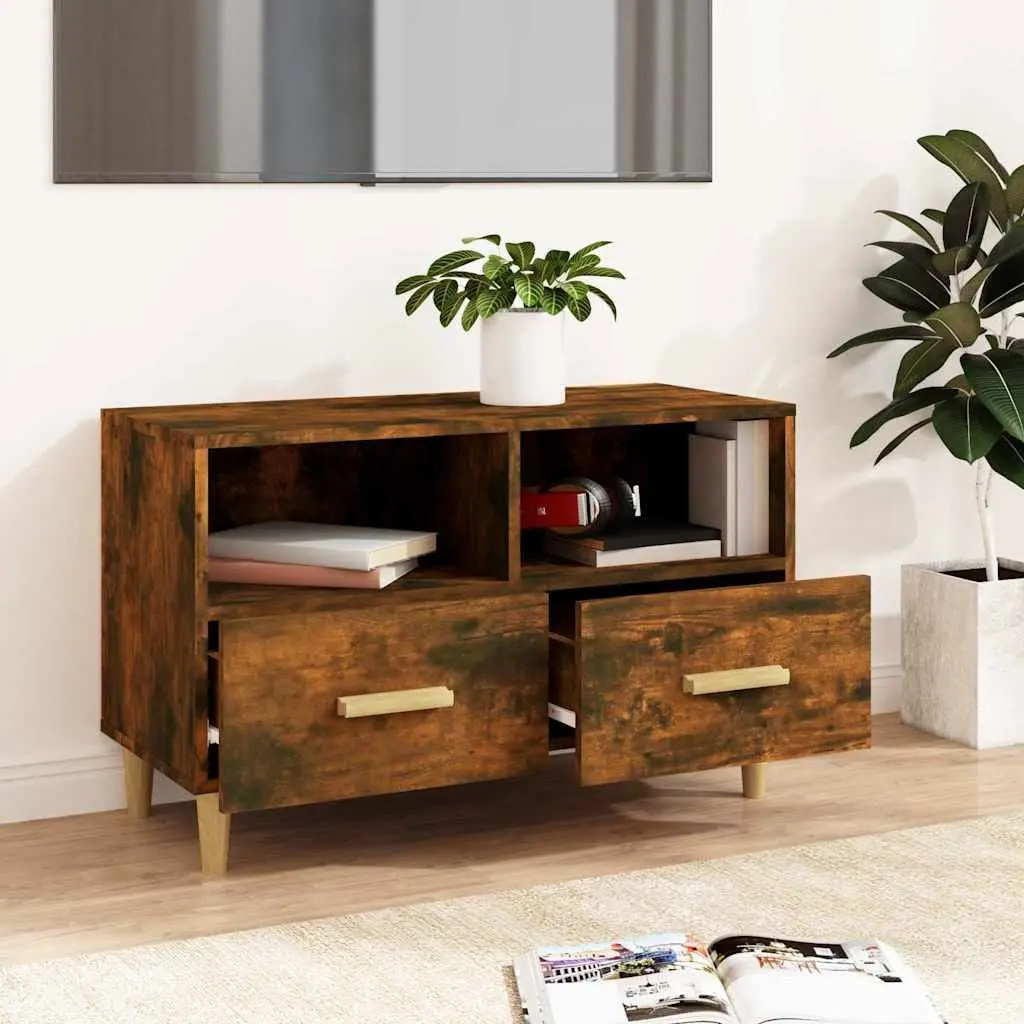 TV Cabinet Smoked Oak 80x36x50cm Engineered Wood with Drawers Compartments