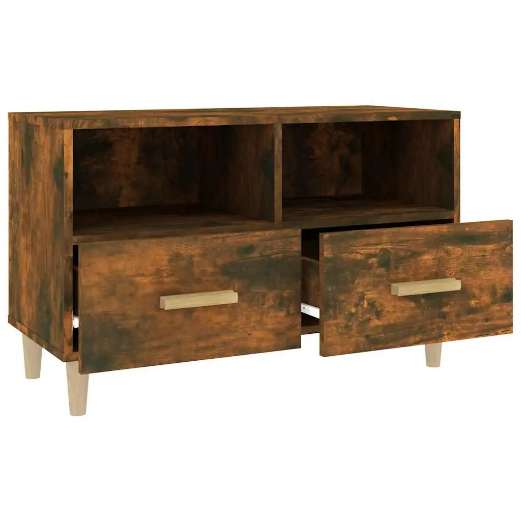 TV Cabinet Smoked Oak 80x36x50cm Engineered Wood with Drawers Compartments