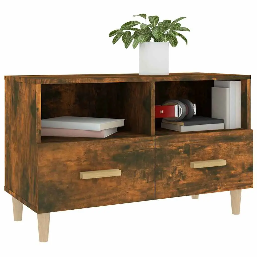 TV Cabinet Smoked Oak 80x36x50cm Engineered Wood with Drawers Compartments