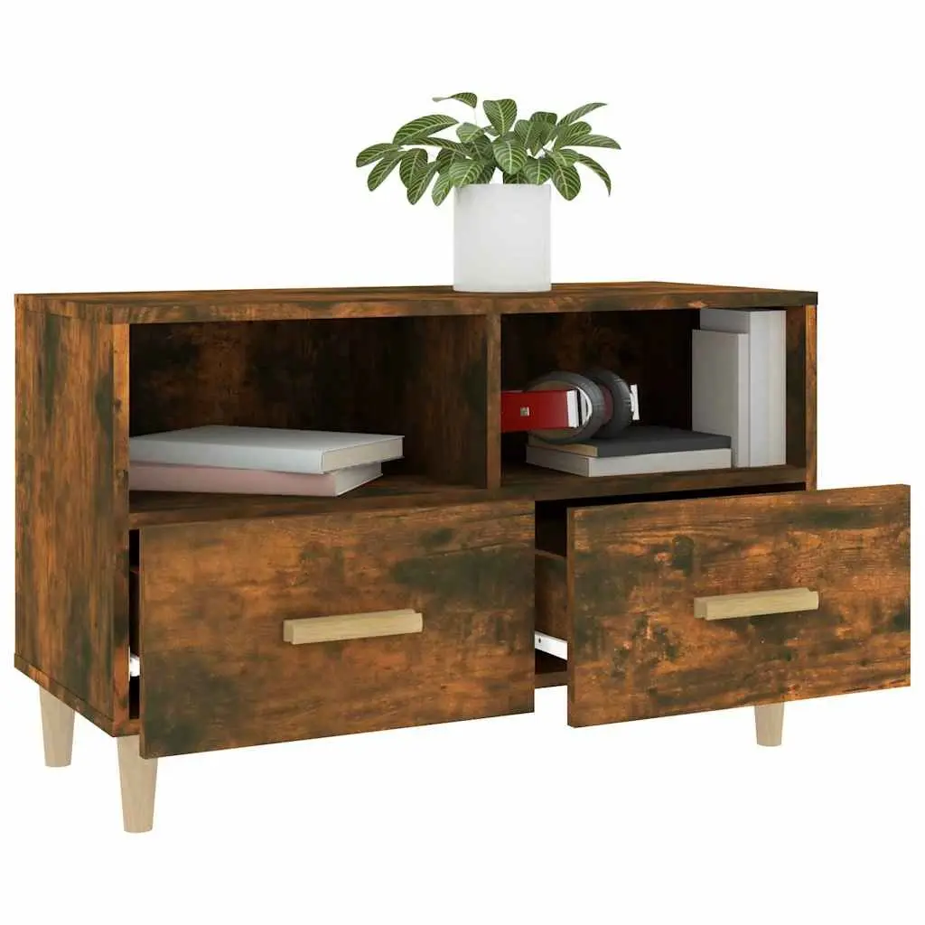 TV Cabinet Smoked Oak 80x36x50cm Engineered Wood with Drawers Compartments