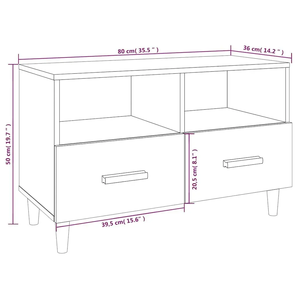 TV Cabinet Smoked Oak 80x36x50cm Engineered Wood with Drawers Compartments