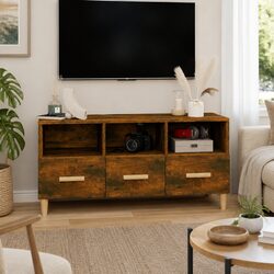 Warm Brown Engineered Wood TV Cabinet with Drawers