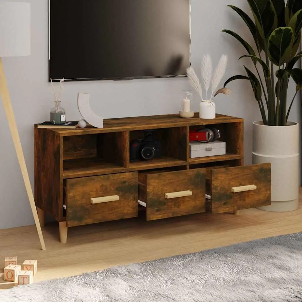 TV Cabinet Brown Engineered Wood Storage Unit Media Console with Drawers