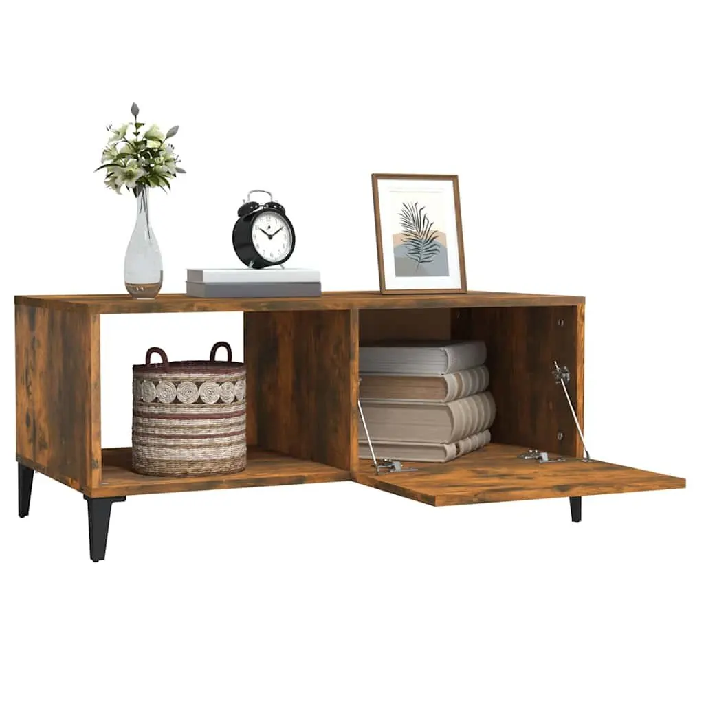 Coffee Table Modern Storage Accent Furniture Smoked Oak Engineered Wood Design