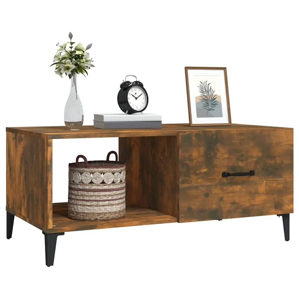 Coffee Table Modern Storage Accent Furniture Smoked Oak Engineered Wood Design