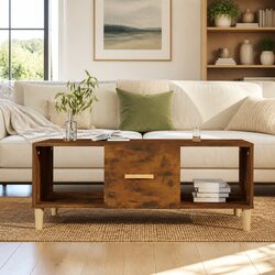 Brown Engineered Wood Coffee Table with Storage Compartment