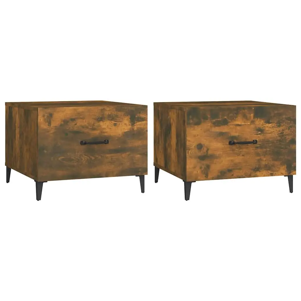 Coffee Tables Set of 2 Brown Engineered Wood with Metal Legs