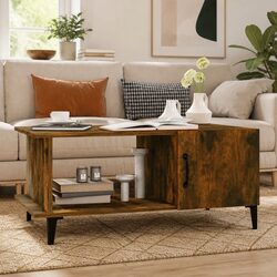 Brown Engineered Wood Coffee Table with Storage Shelf