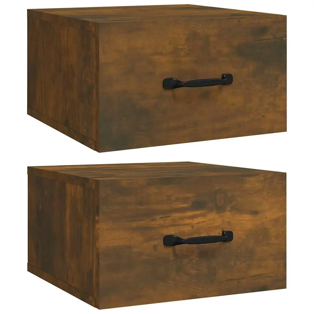 Wall-mounted Bedside Cabinet Brown Floating Storage 35 x 35 x 20 cm Engineered Wood 2 Piece